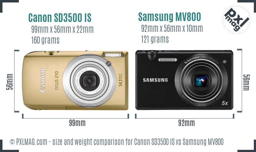 Canon SD3500 IS vs Samsung MV800 size comparison Canon SD3500 IS vs Samsung MV800 size comparison