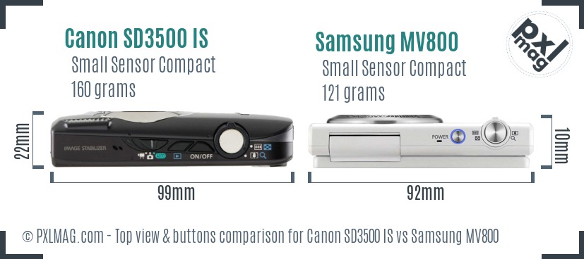 Canon SD3500 IS vs Samsung MV800 top view buttons comparison