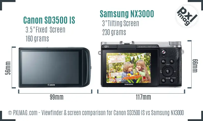 Canon SD3500 IS vs Samsung NX3000 Screen and Viewfinder comparison