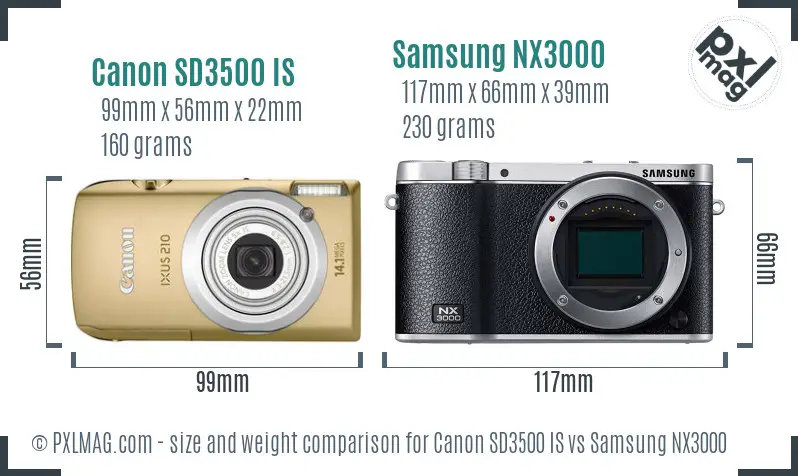 Canon SD3500 IS vs Samsung NX3000 size comparison