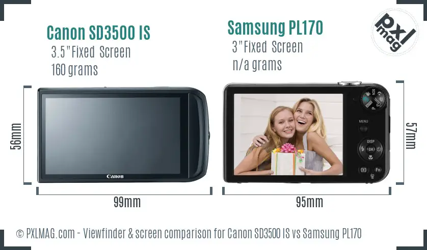 Canon SD3500 IS vs Samsung PL170 Screen and Viewfinder comparison