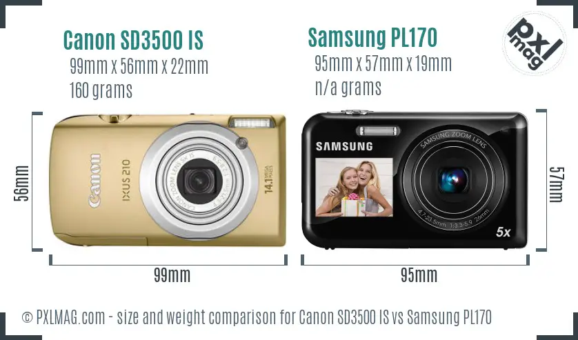 Canon SD3500 IS vs Samsung PL170 size comparison