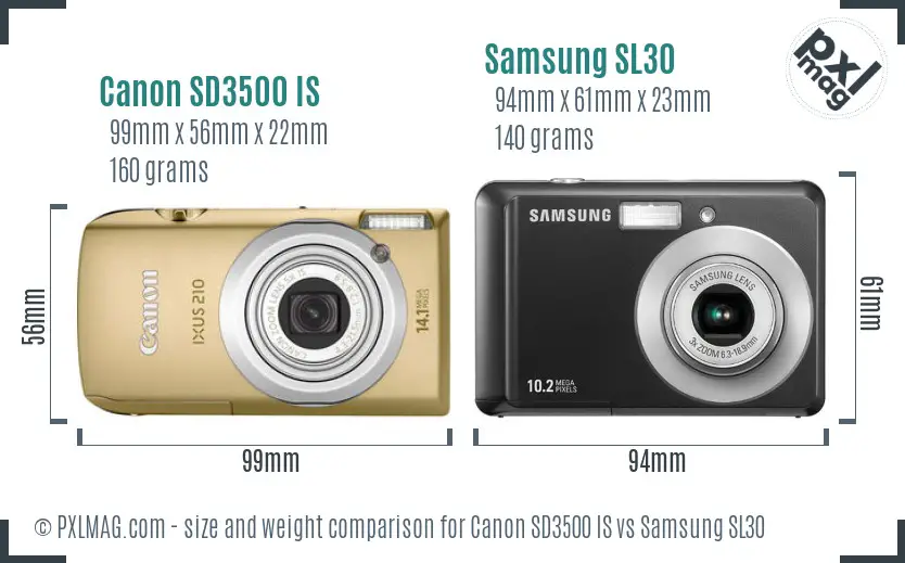 Canon SD3500 IS vs Samsung SL30 size comparison Canon SD3500 IS vs Samsung SL30 size comparison