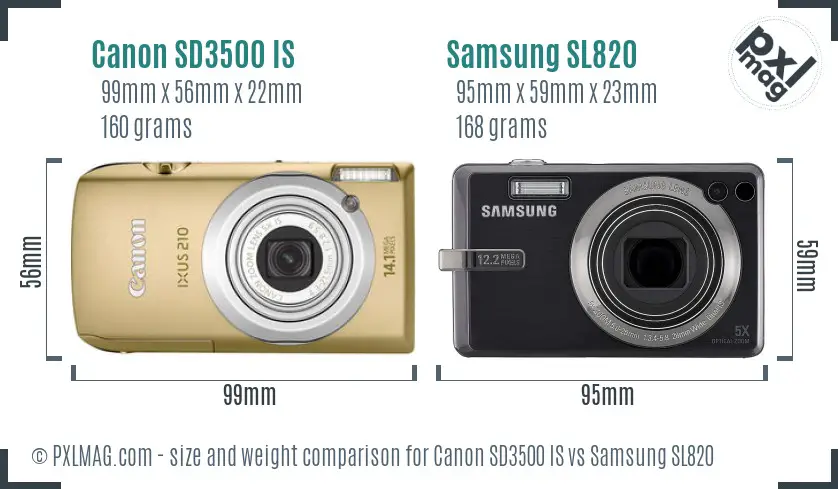 Canon SD3500 IS vs Samsung SL820 size comparison