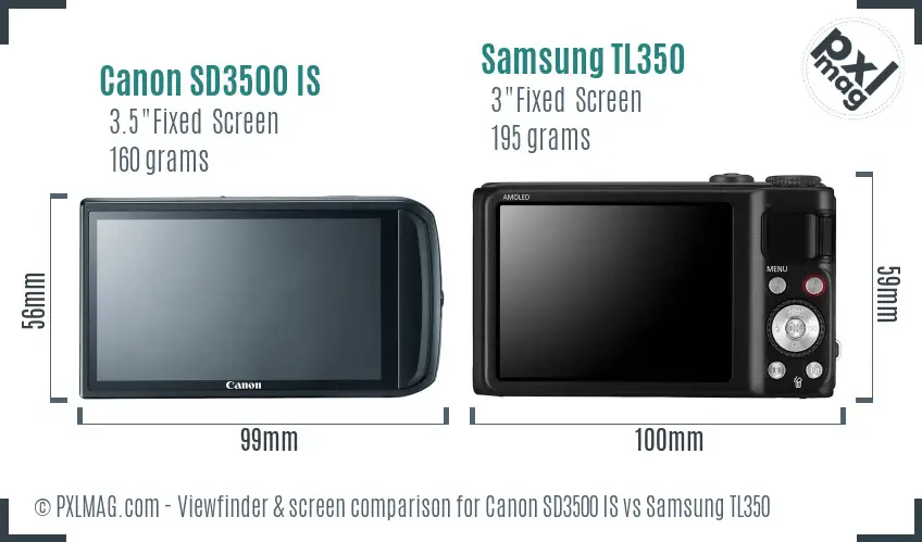 Canon SD3500 IS vs Samsung TL350 Screen and Viewfinder comparison