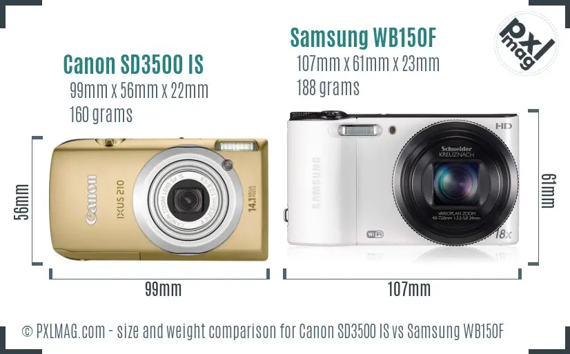 Canon SD3500 IS vs Samsung WB150F size comparison Canon SD3500 IS vs Samsung WB150F size comparison