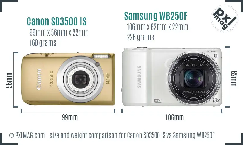 Canon SD3500 IS vs Samsung WB250F size comparison Canon SD3500 IS vs Samsung WB250F size comparison