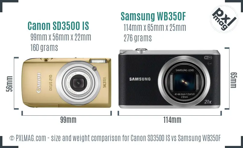 Canon SD3500 IS vs Samsung WB350F size comparison