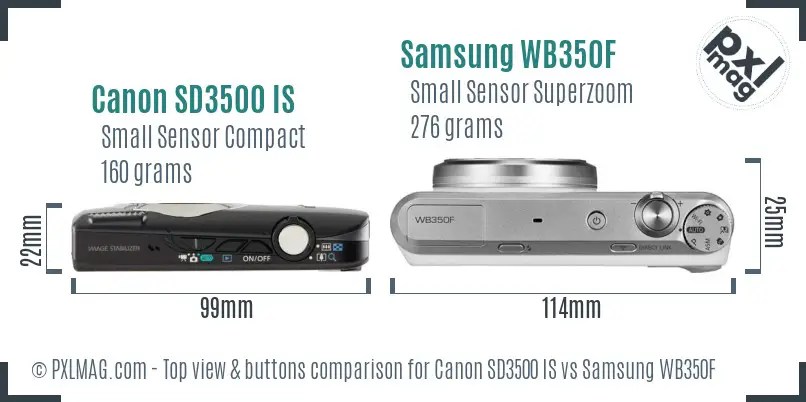 Canon SD3500 IS vs Samsung WB350F top view buttons comparison