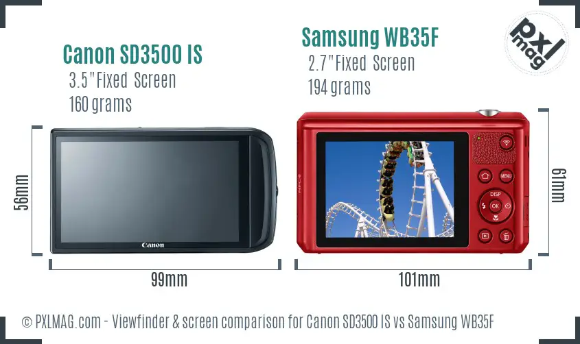 Canon SD3500 IS vs Samsung WB35F Screen and Viewfinder comparison