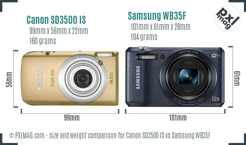 Canon SD3500 IS vs Samsung WB35F size comparison