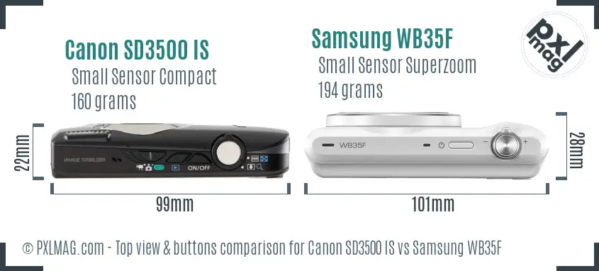 Canon SD3500 IS vs Samsung WB35F top view buttons comparison