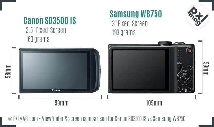 Canon SD3500 IS vs Samsung WB750 Screen and Viewfinder comparison Canon SD3500 IS vs Samsung WB750 Screen and Viewfinder comparison