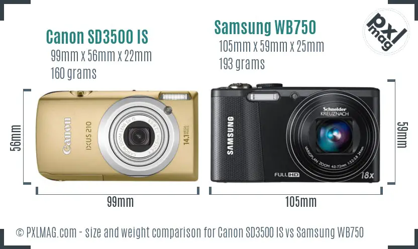 Canon SD3500 IS vs Samsung WB750 size comparison Canon SD3500 IS vs Samsung WB750 size comparison