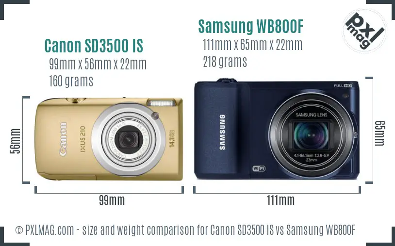 Canon SD3500 IS vs Samsung WB800F size comparison