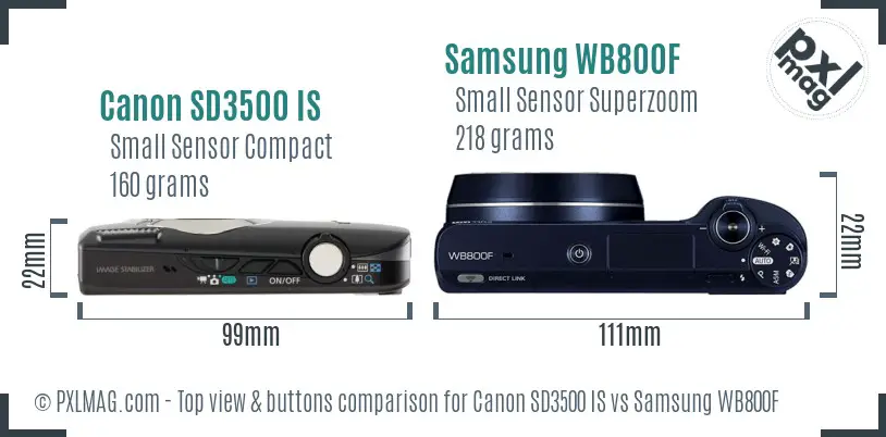 Canon SD3500 IS vs Samsung WB800F top view buttons comparison