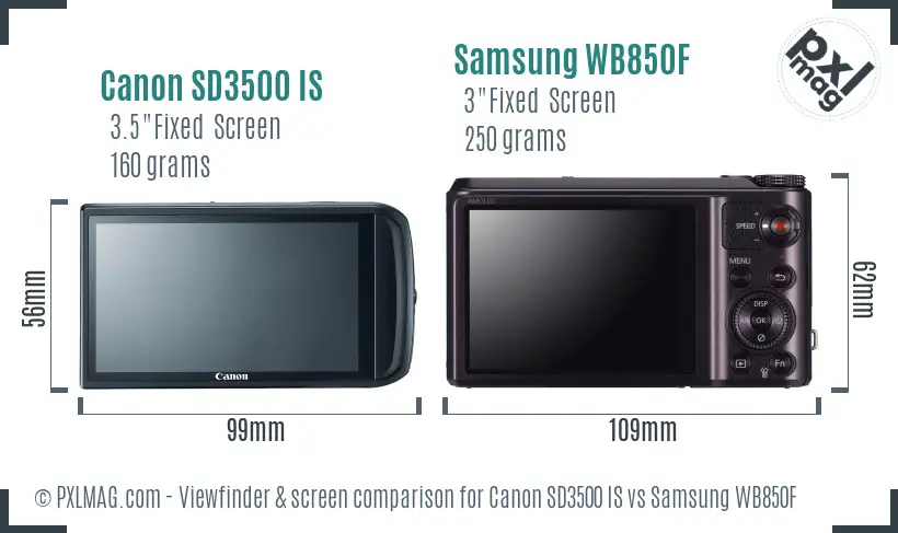 Canon SD3500 IS vs Samsung WB850F Screen and Viewfinder comparison Canon SD3500 IS vs Samsung WB850F Screen and Viewfinder comparison