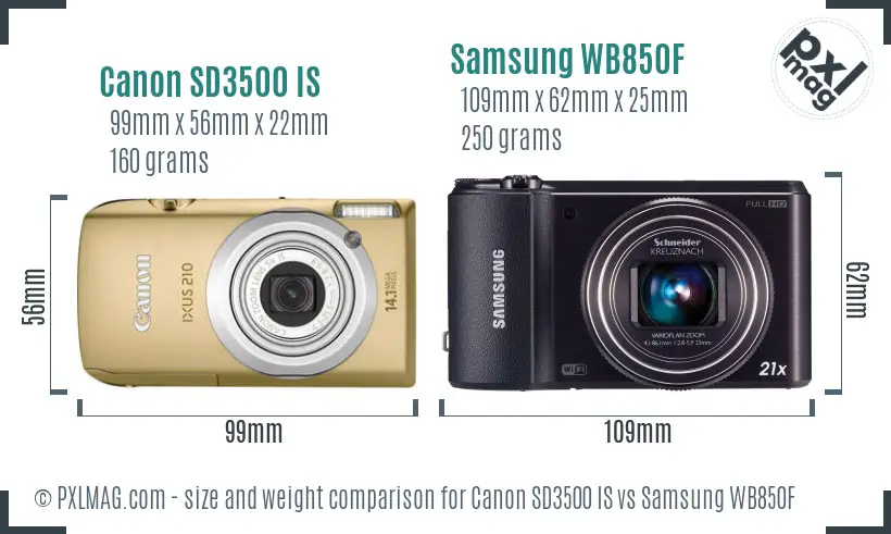 Canon SD3500 IS vs Samsung WB850F size comparison Canon SD3500 IS vs Samsung WB850F size comparison