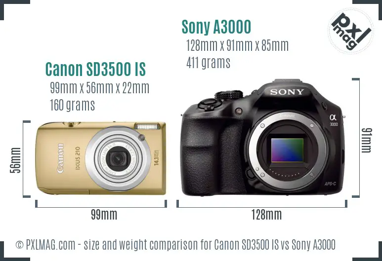 Canon SD3500 IS vs Sony A3000 size comparison