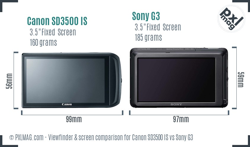 Canon SD3500 IS vs Sony G3 Screen and Viewfinder comparison