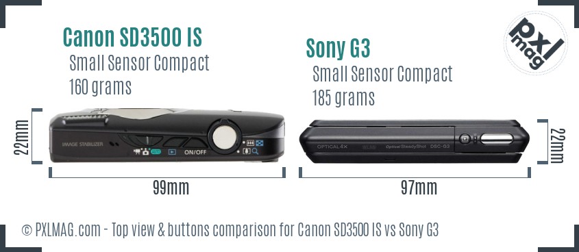 Canon SD3500 IS vs Sony G3 top view buttons comparison