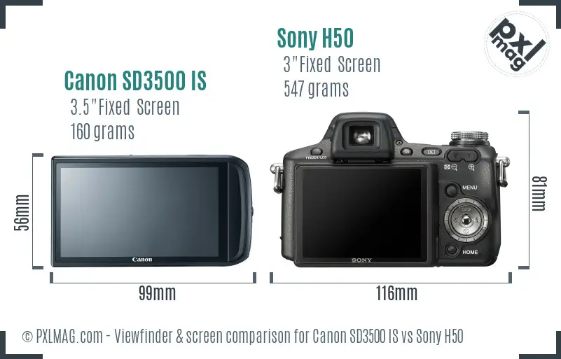Canon SD3500 IS vs Sony H50 Screen and Viewfinder comparison