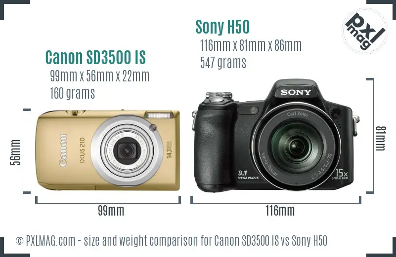 Canon SD3500 IS vs Sony H50 size comparison