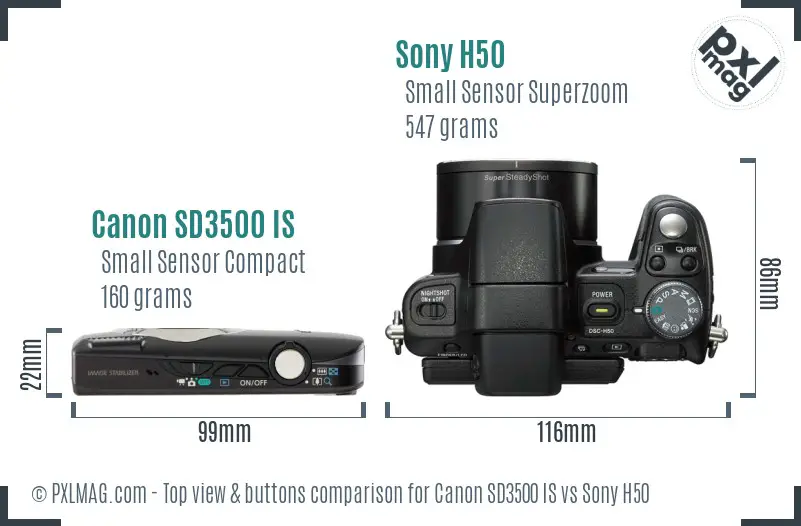 Canon SD3500 IS vs Sony H50 top view buttons comparison