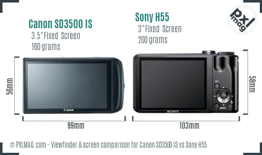 Canon SD3500 IS vs Sony H55 Screen and Viewfinder comparison