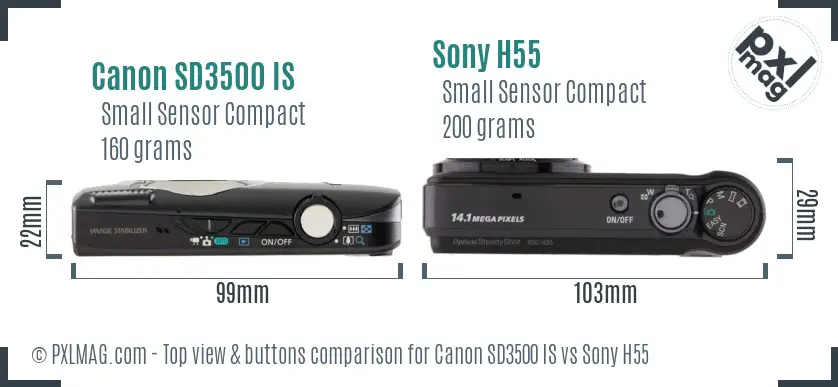 Canon SD3500 IS vs Sony H55 top view buttons comparison