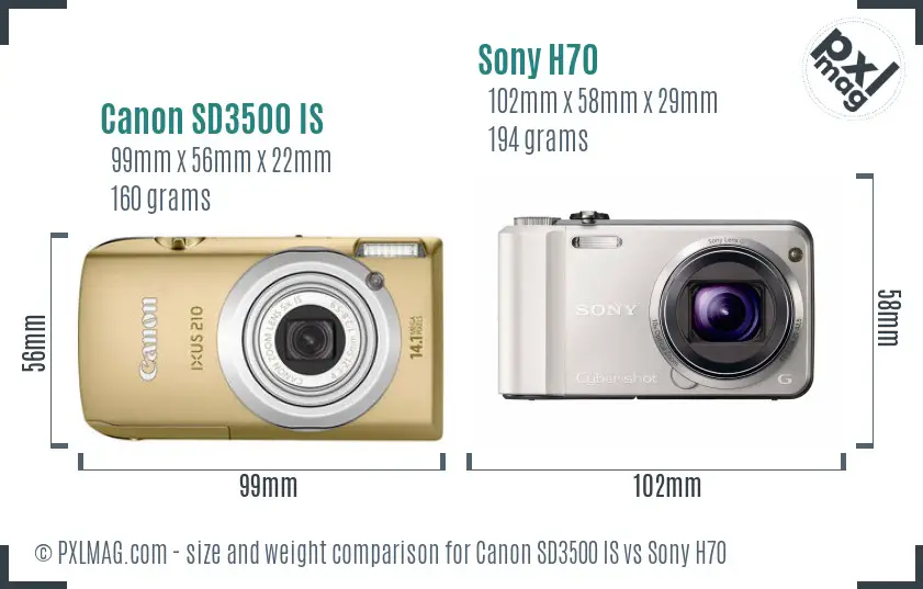 Canon SD3500 IS vs Sony H70 size comparison