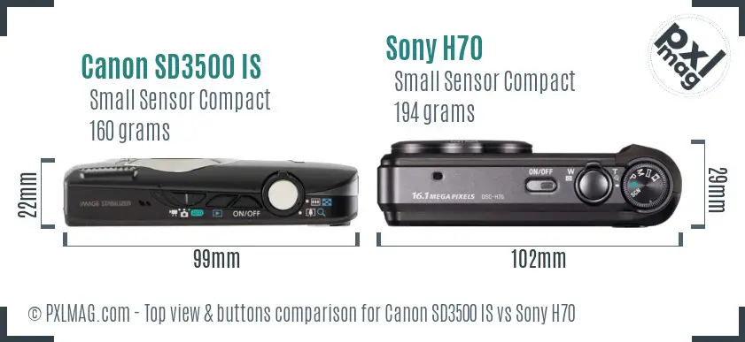 Canon SD3500 IS vs Sony H70 top view buttons comparison