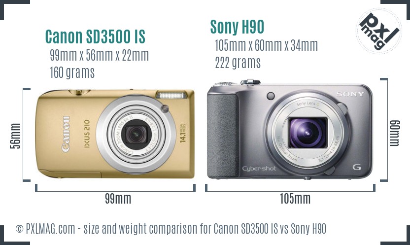 Canon SD3500 IS vs Sony H90 size comparison Canon SD3500 IS vs Sony H90 size comparison