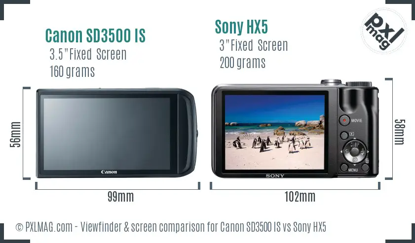 Canon SD3500 IS vs Sony HX5 Screen and Viewfinder comparison
