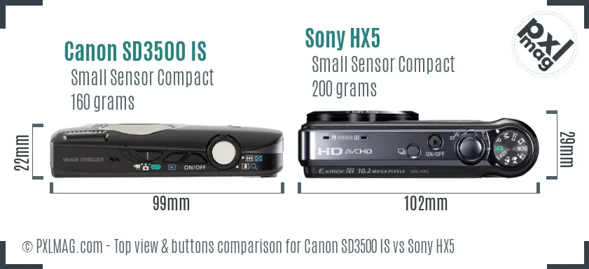 Canon SD3500 IS vs Sony HX5 top view buttons comparison