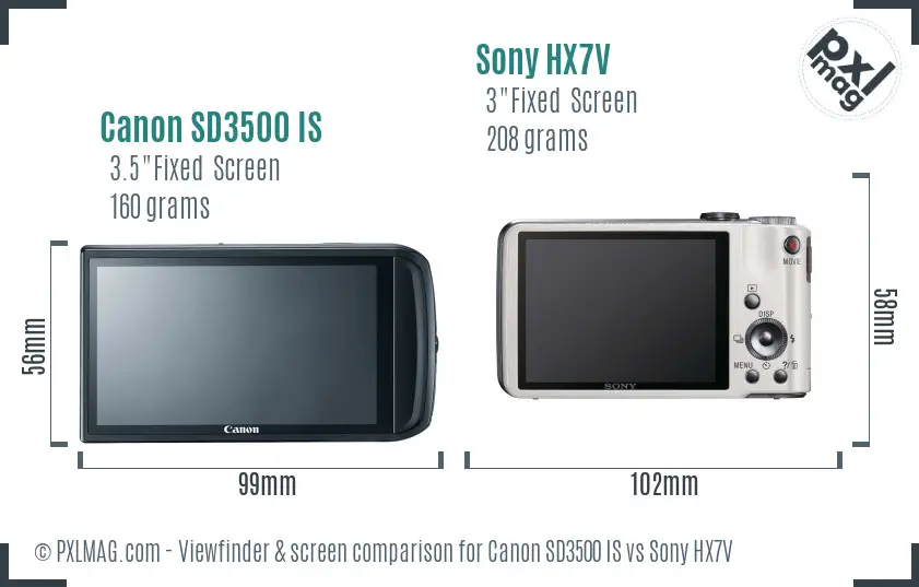 Canon SD3500 IS vs Sony HX7V Screen and Viewfinder comparison