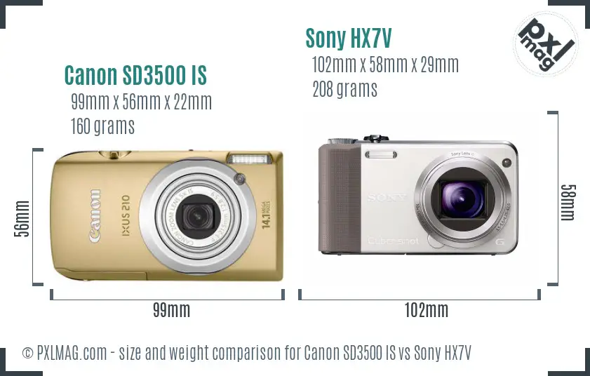 Canon SD3500 IS vs Sony HX7V size comparison