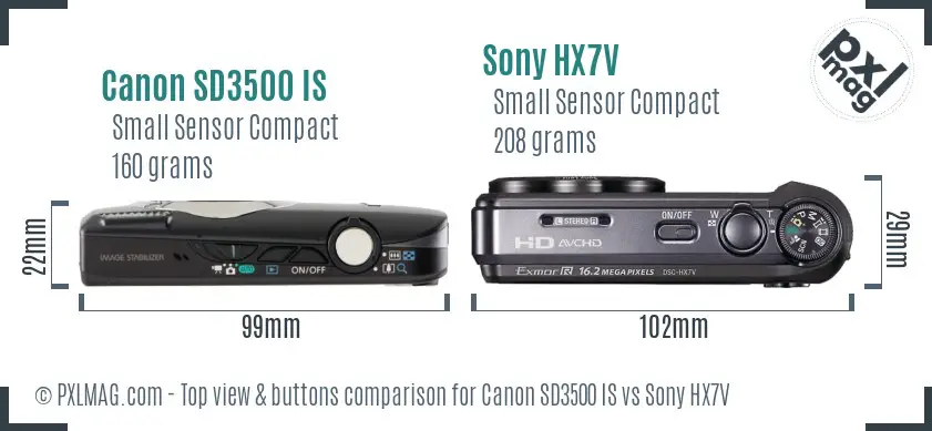 Canon SD3500 IS vs Sony HX7V top view buttons comparison