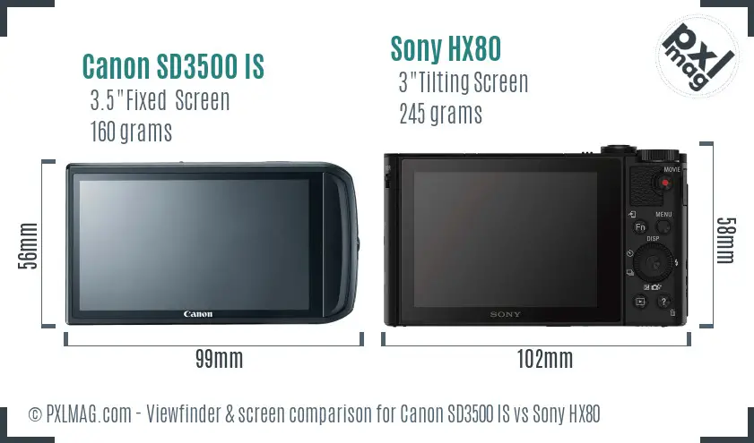 Canon SD3500 IS vs Sony HX80 Screen and Viewfinder comparison