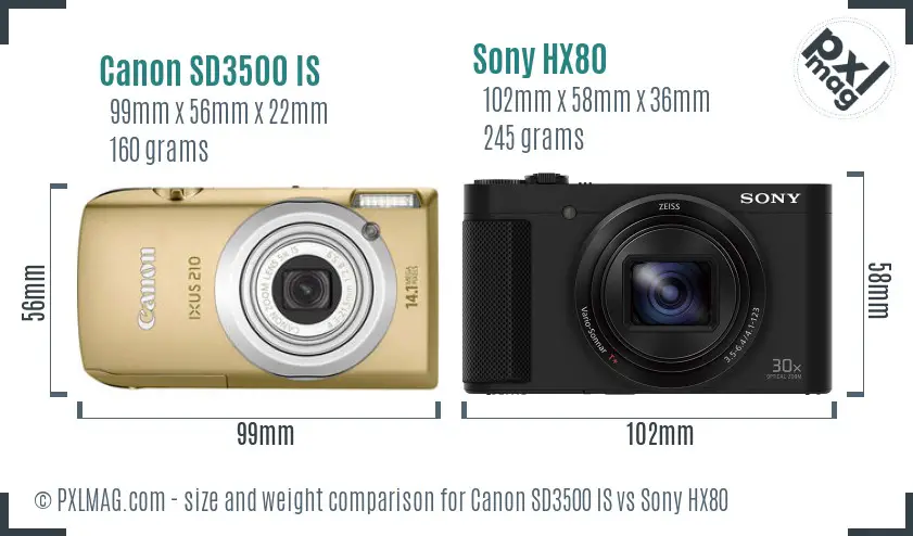Canon SD3500 IS vs Sony HX80 size comparison