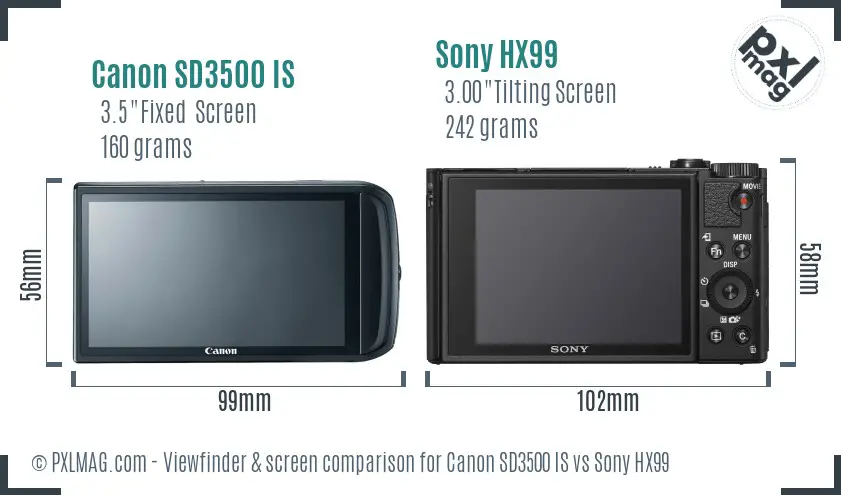 Canon SD3500 IS vs Sony HX99 Screen and Viewfinder comparison