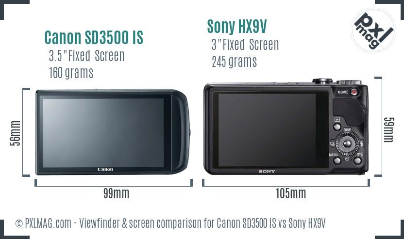 Canon SD3500 IS vs Sony HX9V Screen and Viewfinder comparison
