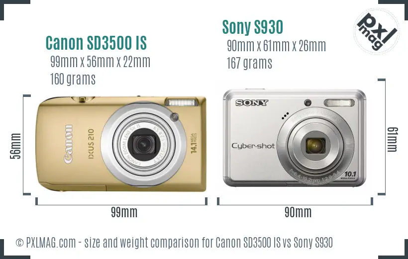 Canon SD3500 IS vs Sony S930 size comparison Canon SD3500 IS vs Sony S930 size comparison