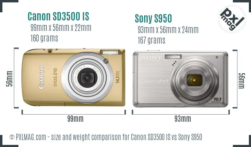 Canon SD3500 IS vs Sony S950 size comparison Canon SD3500 IS vs Sony S950 size comparison
