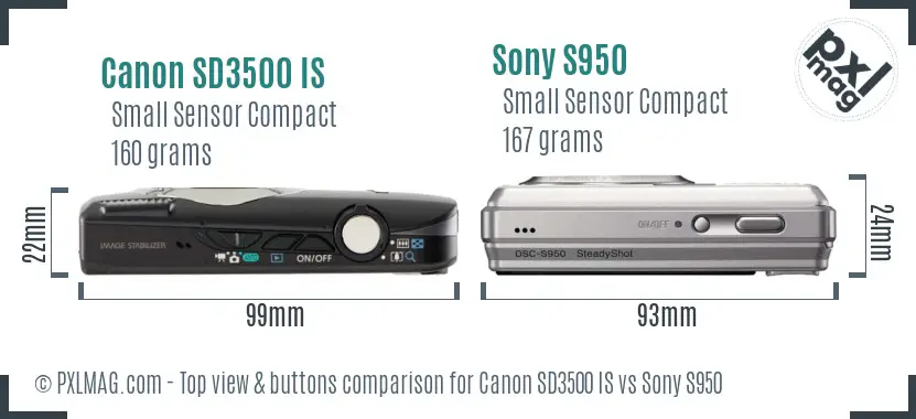Canon SD3500 IS vs Sony S950 top view buttons comparison Canon SD3500 IS vs Sony S950 top view buttons comparison