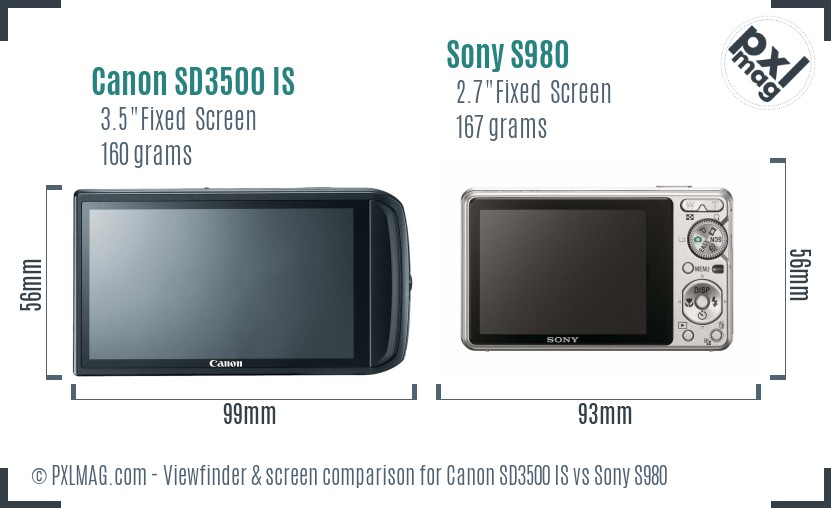 Canon SD3500 IS vs Sony S980 Screen and Viewfinder comparison