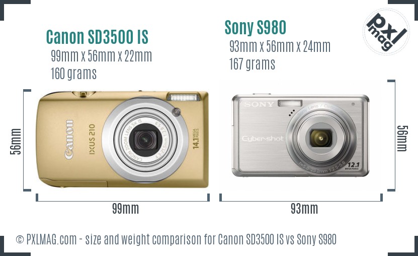 Canon SD3500 IS vs Sony S980 size comparison