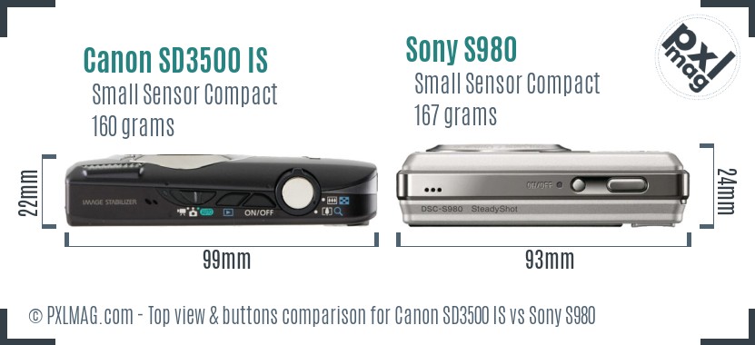 Canon SD3500 IS vs Sony S980 top view buttons comparison
