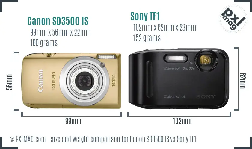 Canon SD3500 IS vs Sony TF1 size comparison