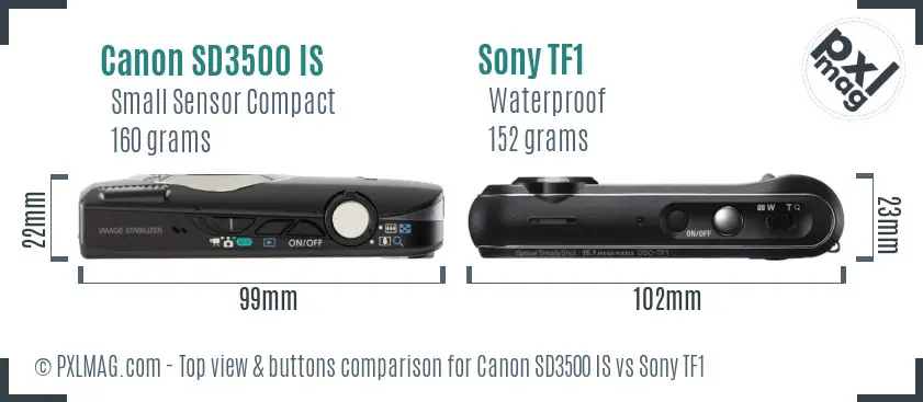 Canon SD3500 IS vs Sony TF1 top view buttons comparison